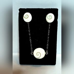 White Spiral Shell Necklace and Stud Earrings Set